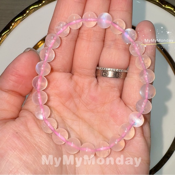 Pink Moonstone Bracelet 7.8mm - Picture 2 of 2